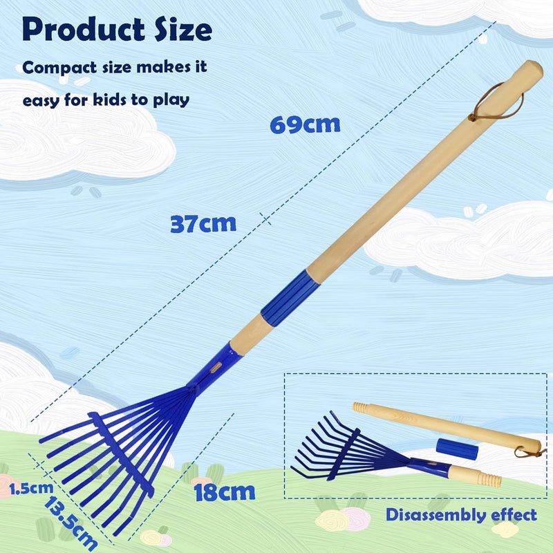 Xifando Kids Leaf Rake-Small Wooden Handle Leaf Rake with Metal Tines, 27inches /69cm Length, for Kids Enjoy Garden Cleaning Activities (Blue) - Image 2